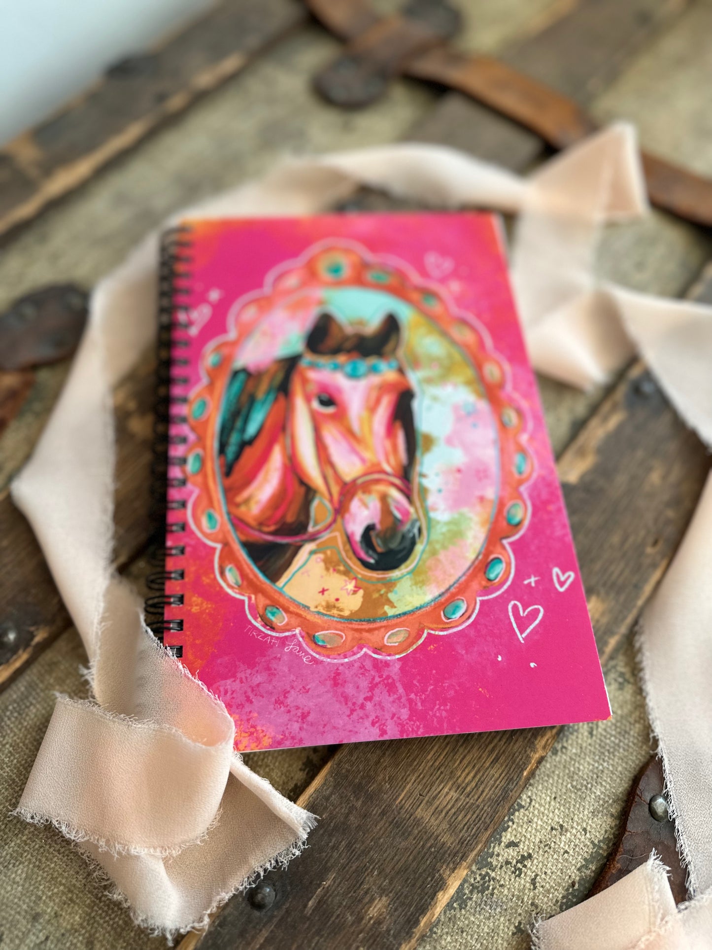 Western Horse Colorful Pink Cowgirl Lined Notebook
