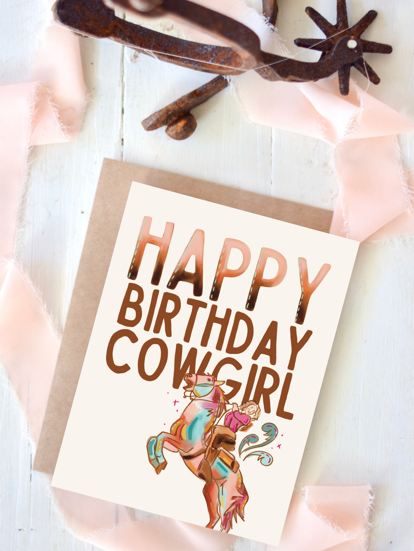 Happy Birthday Cowgirl Turquoise Mustang Western Horse