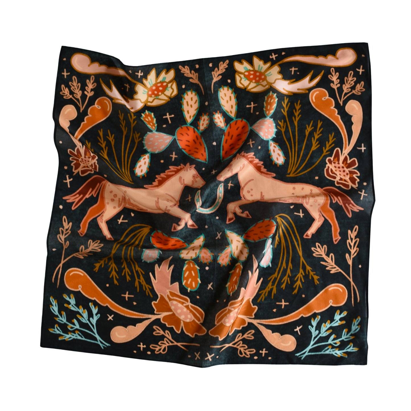 Wild Horse Prairies in Denim Cowgirl Wild Rag: Western Scarf Bandana Silk Tencel Wildrag