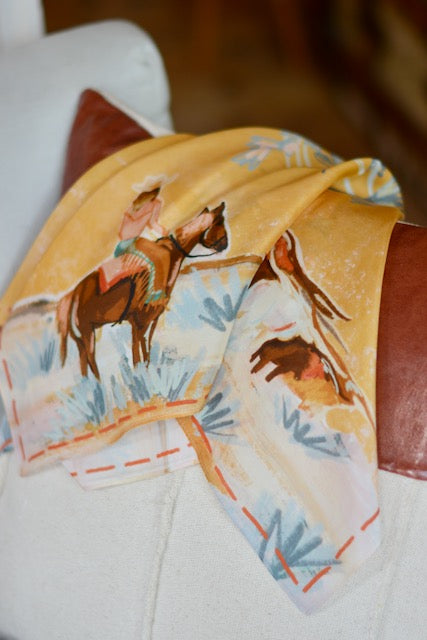 Longhorn Open Range Cowgirl Wild Rag: Western Scarf Bandana Silk Tencel Wildrag