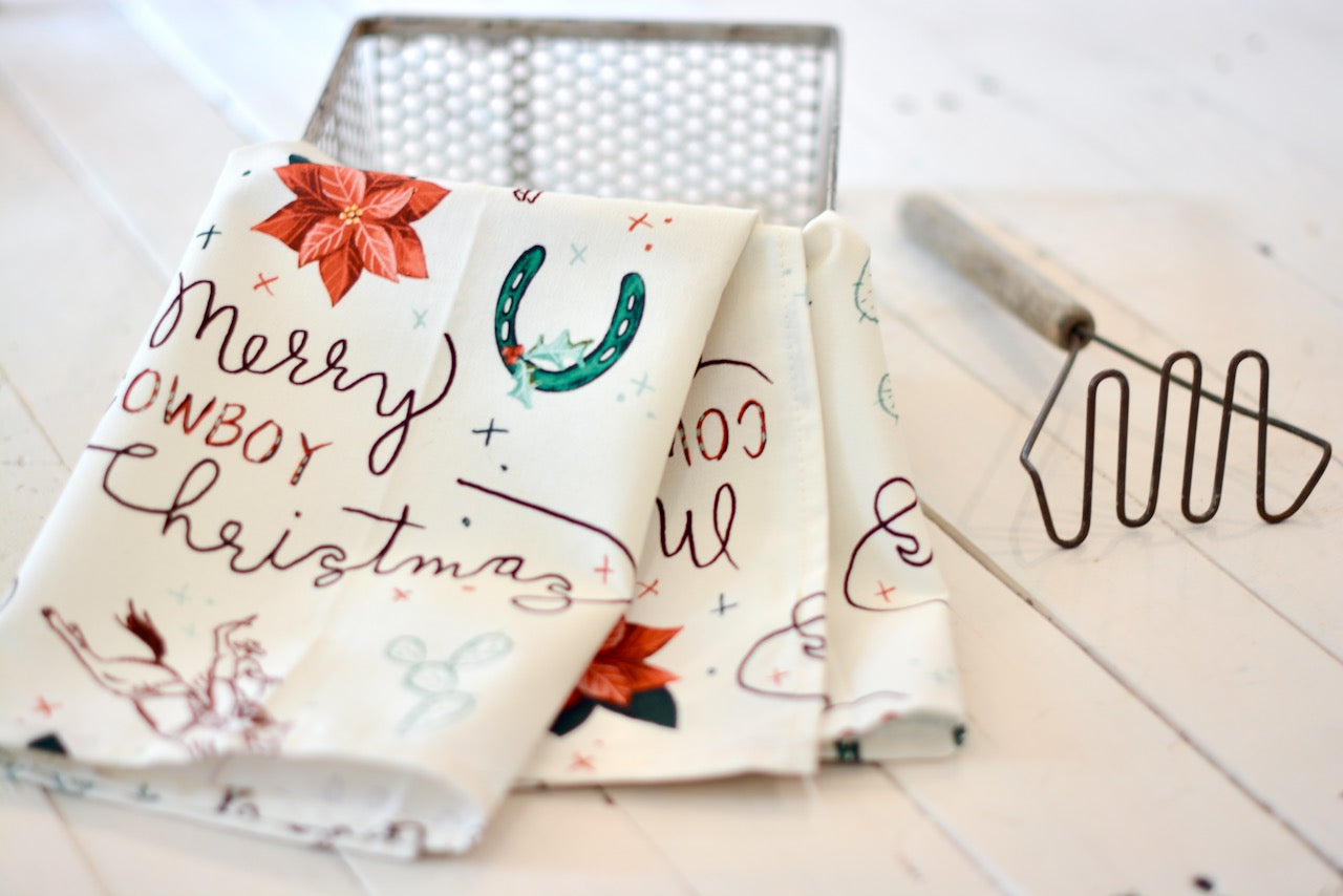 Merry Cowboy Christmas Towel: Western Christmas Kitchen Tea Towel