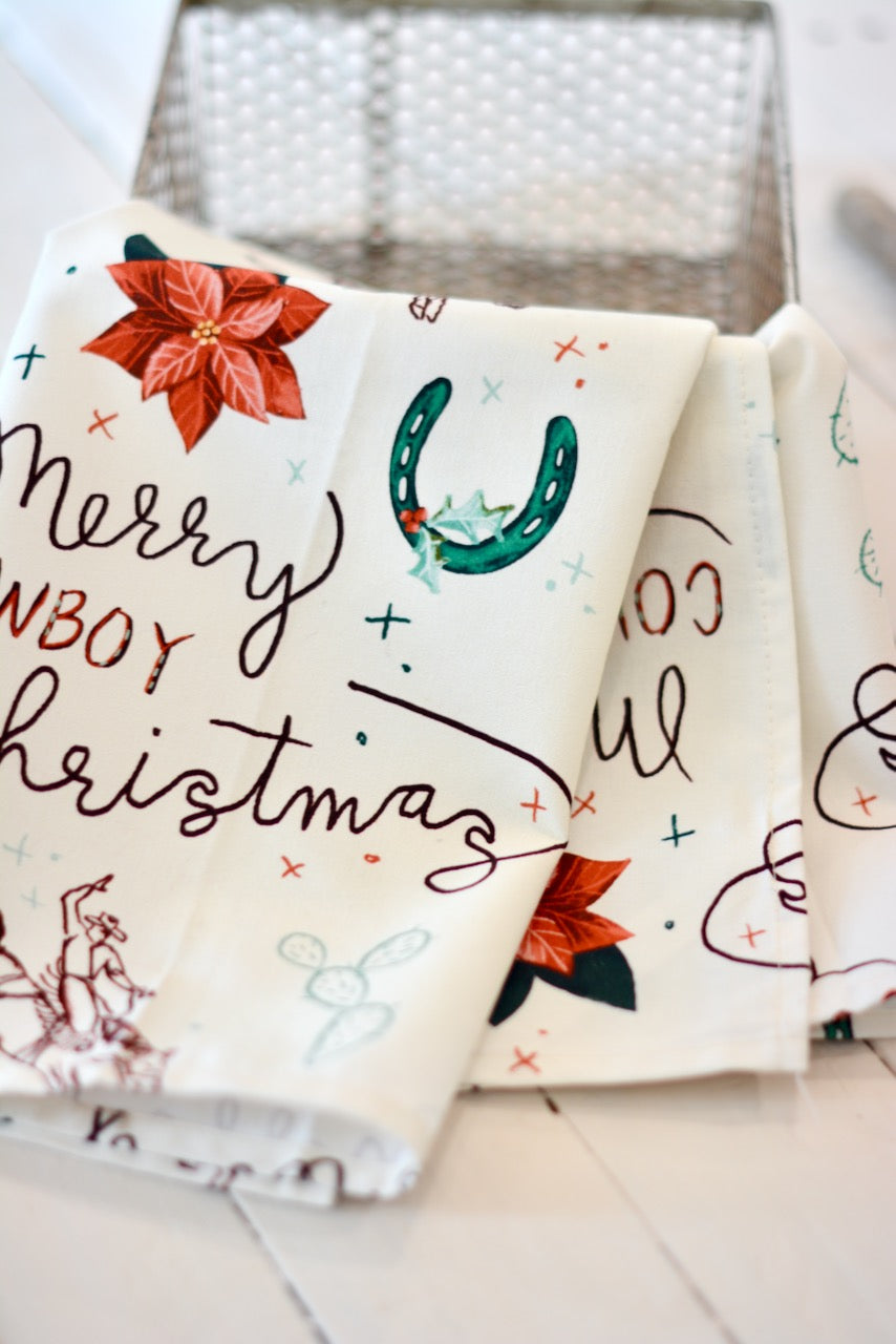 Merry Cowboy Christmas Towel: Western Christmas Kitchen Tea Towel