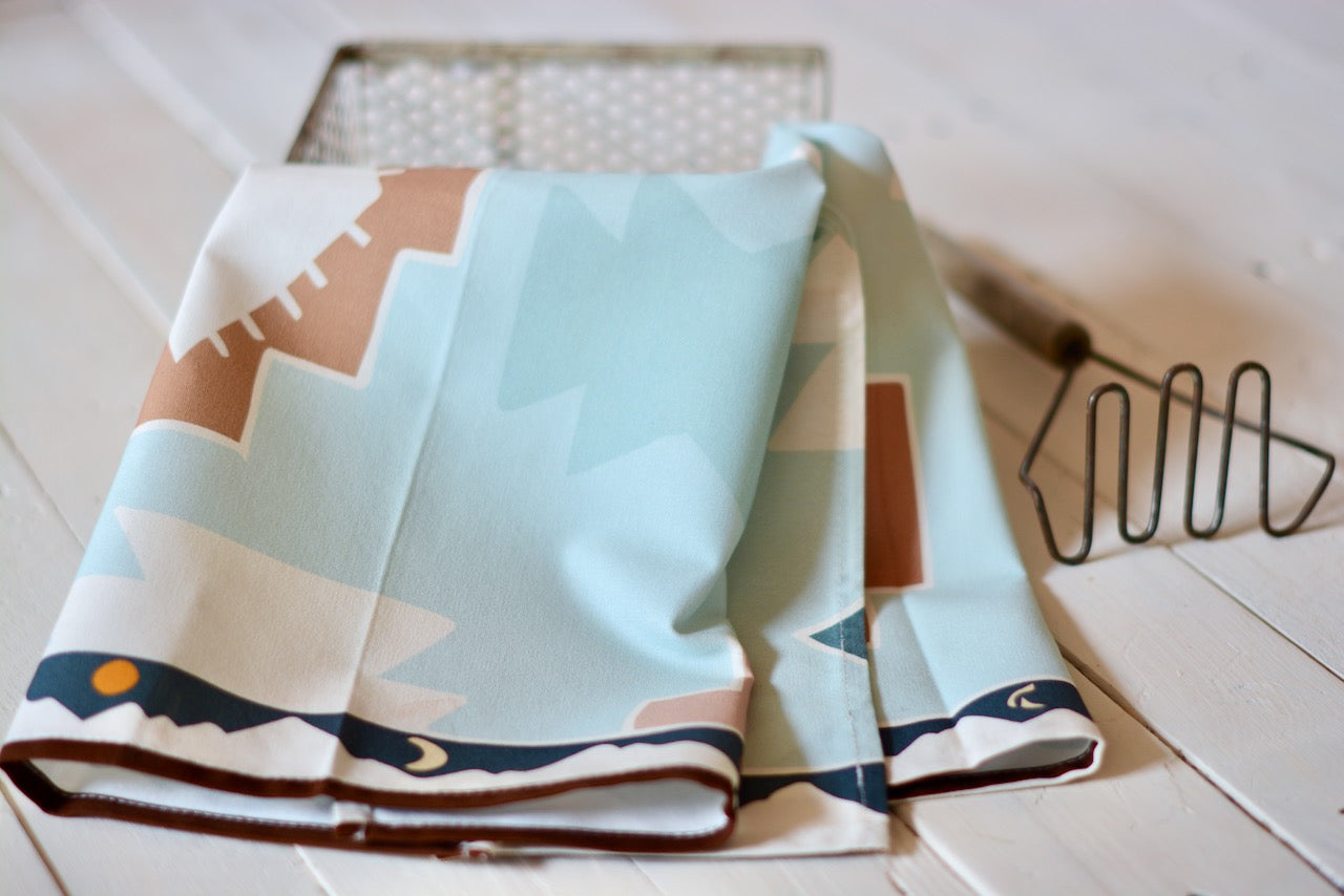 Blue Geometric Mountains Towel: Western Kitchen Tea Towel