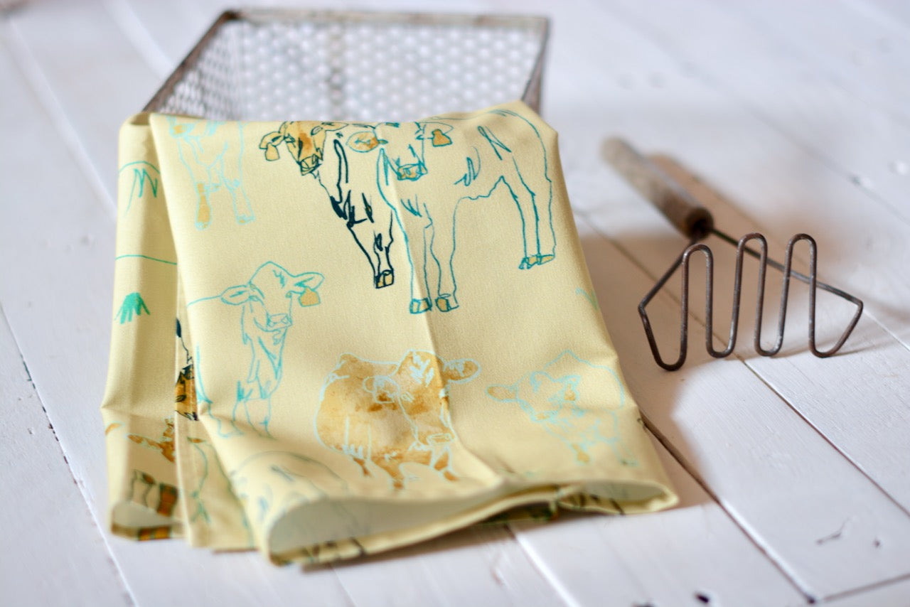 Yellow Cows Towel: Western Cowgirl Kitchen Tea Towel