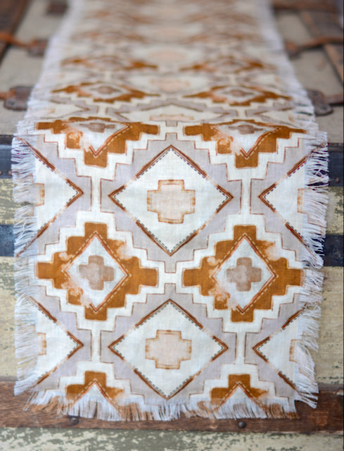 Western Rustic Farmhouse Geometric Linen Table Runner