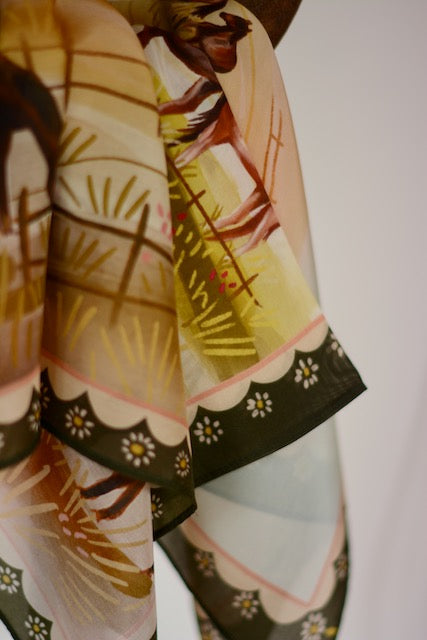 Grazing Pasture Horses Silk Wildrag Scarf