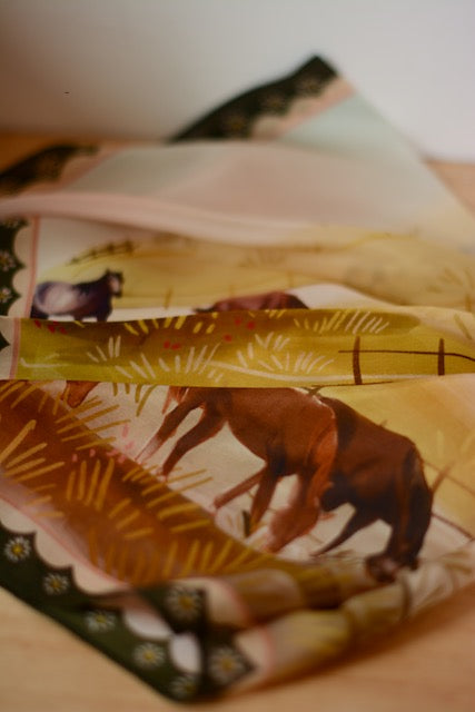 Grazing Pasture Horses Silk Wildrag Scarf