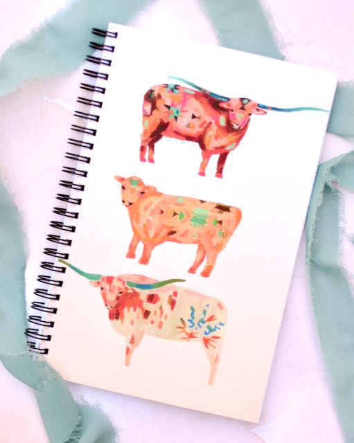 Western Colorful Cowgirl Cow and Longhorn Notebook