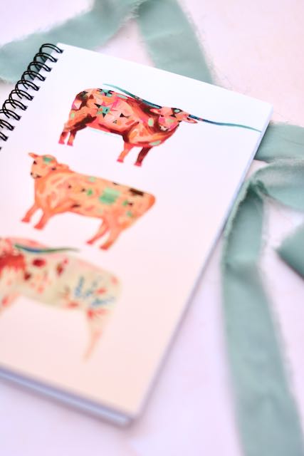 Western Colorful Cowgirl Cow and Longhorn Notebook
