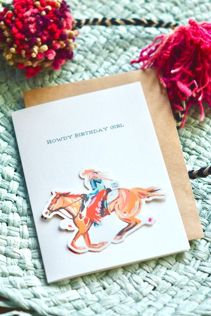Howdy Birthday Girl Sticker Card, Rodeo Cowgirl Stationery Birthday Girl Card, Girl birthday, Western Birthday