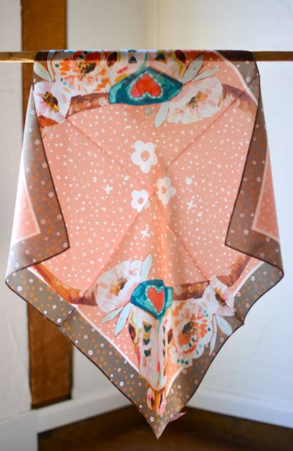 I Heart Cow Skulls: Cowgirl Western Scarf Bandana Silk Tencel Wildrag