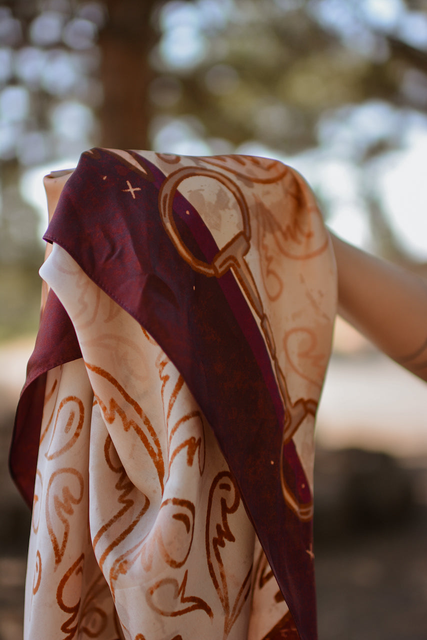 Show Day D Ring Snaffle Bit Wild Rag Scarf in Vintage Plum 35x35 Silk Wild Rag