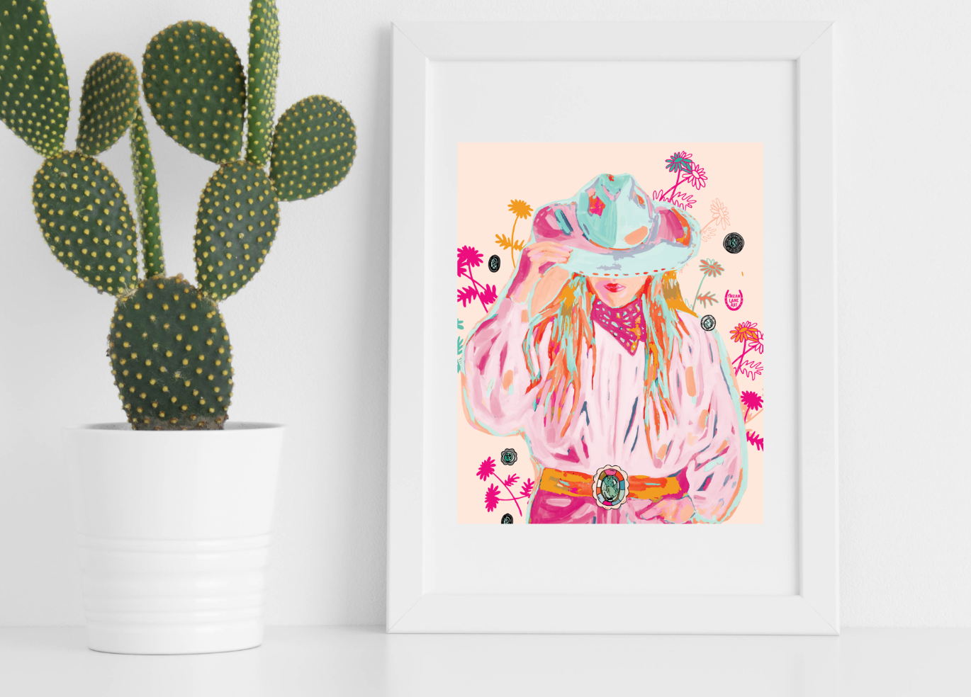 Western Pink Cowgirl Rodeo Queen Western Art Print Colorful Cowgirl