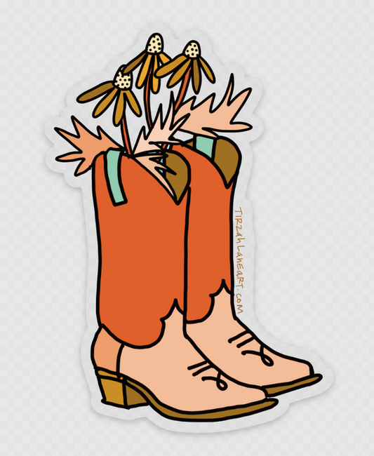 Cowgirl Boot Daisy Colorful Clear Matte Clear Sticker