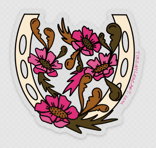 Cowgirl Horseshoe Floral Colorful Clear Matte Sticker