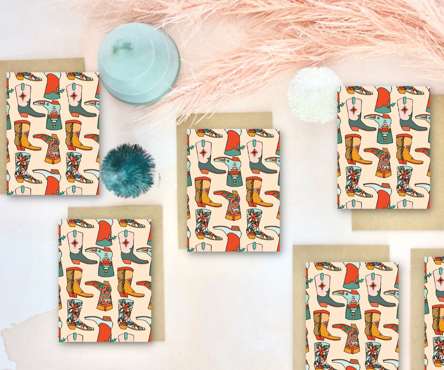 Mini Western Boot Holiday Christmas Card Set