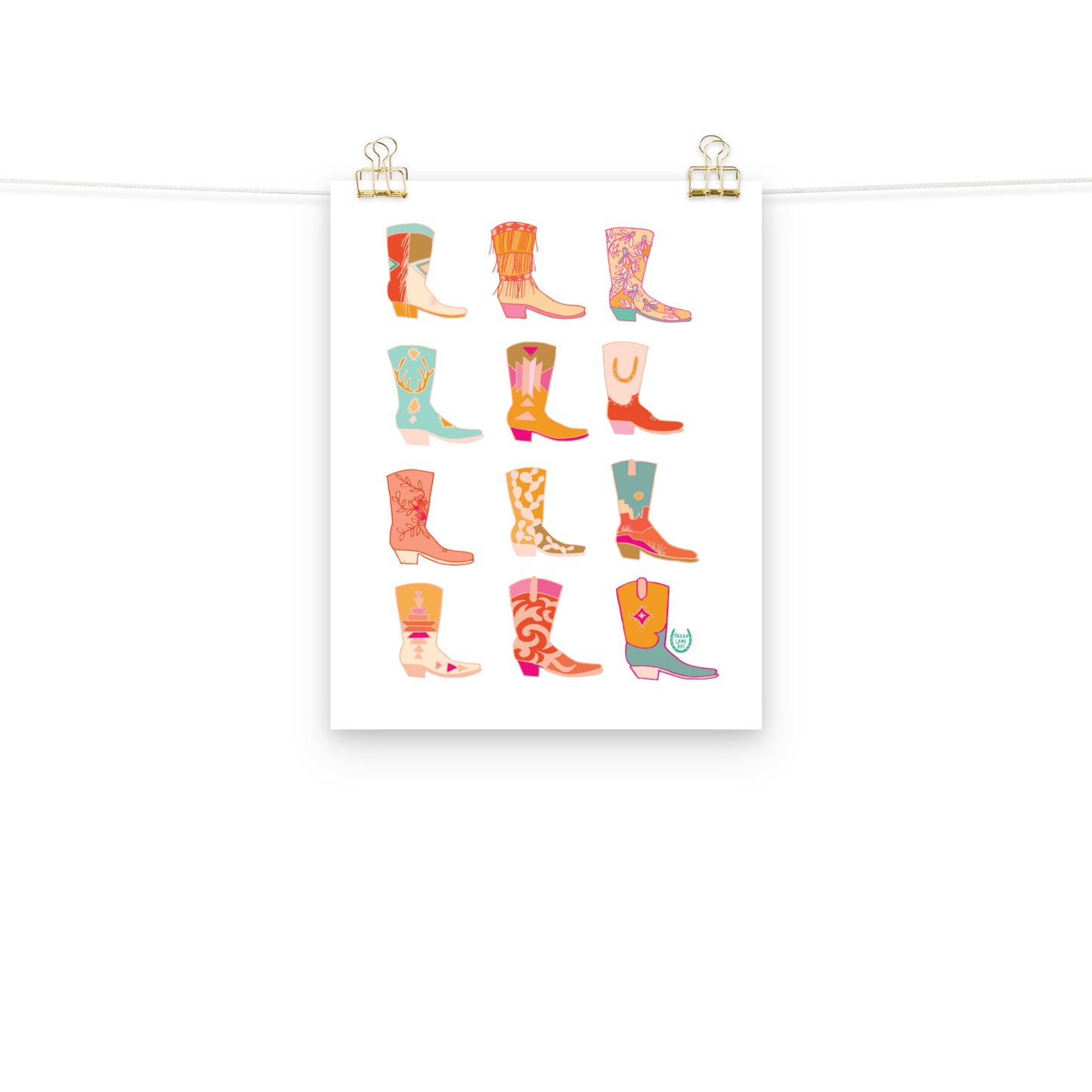 Cowgirl Western Colorful Pink Art Print Cowboy Boots Wall Art
