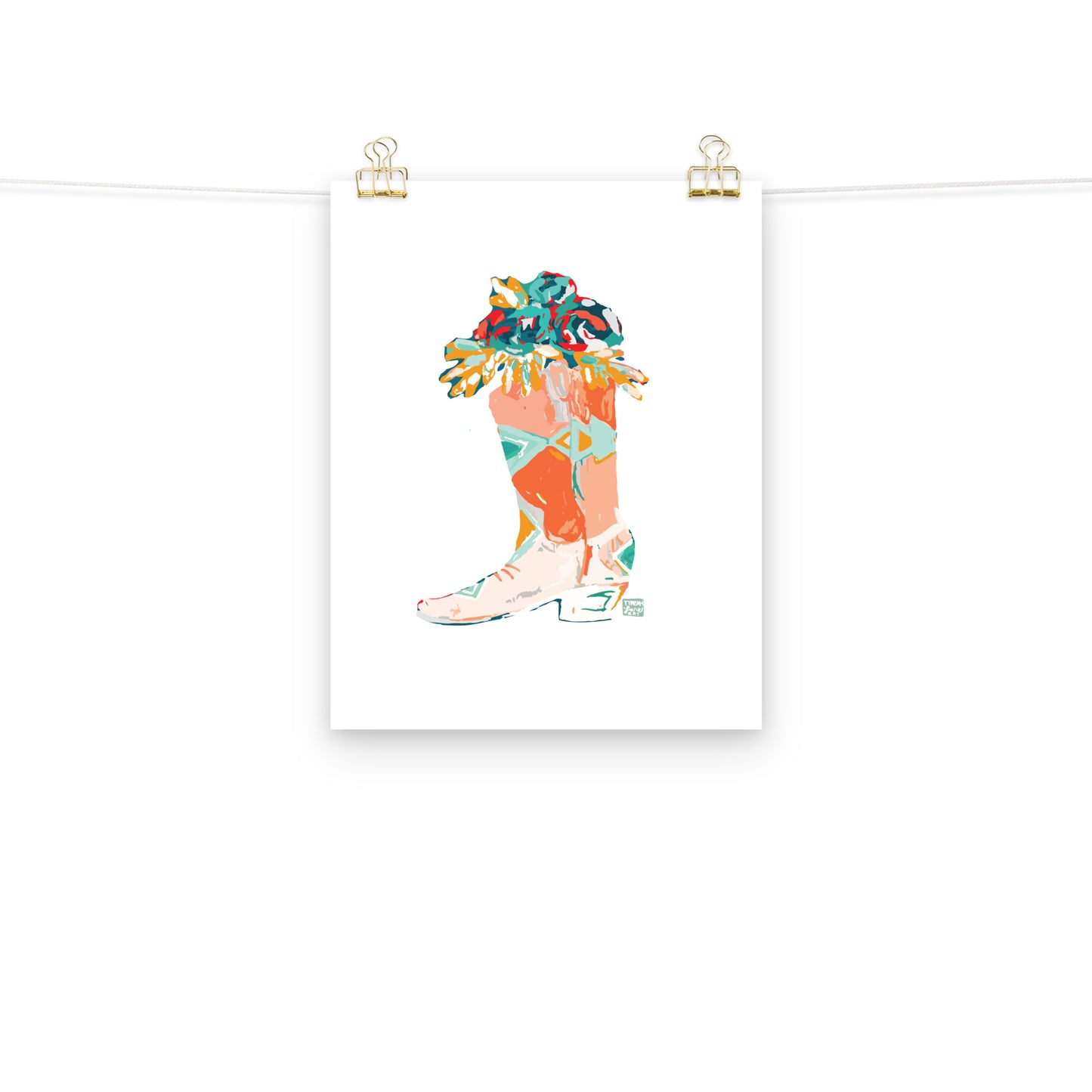Orange Boot Roses Art Print