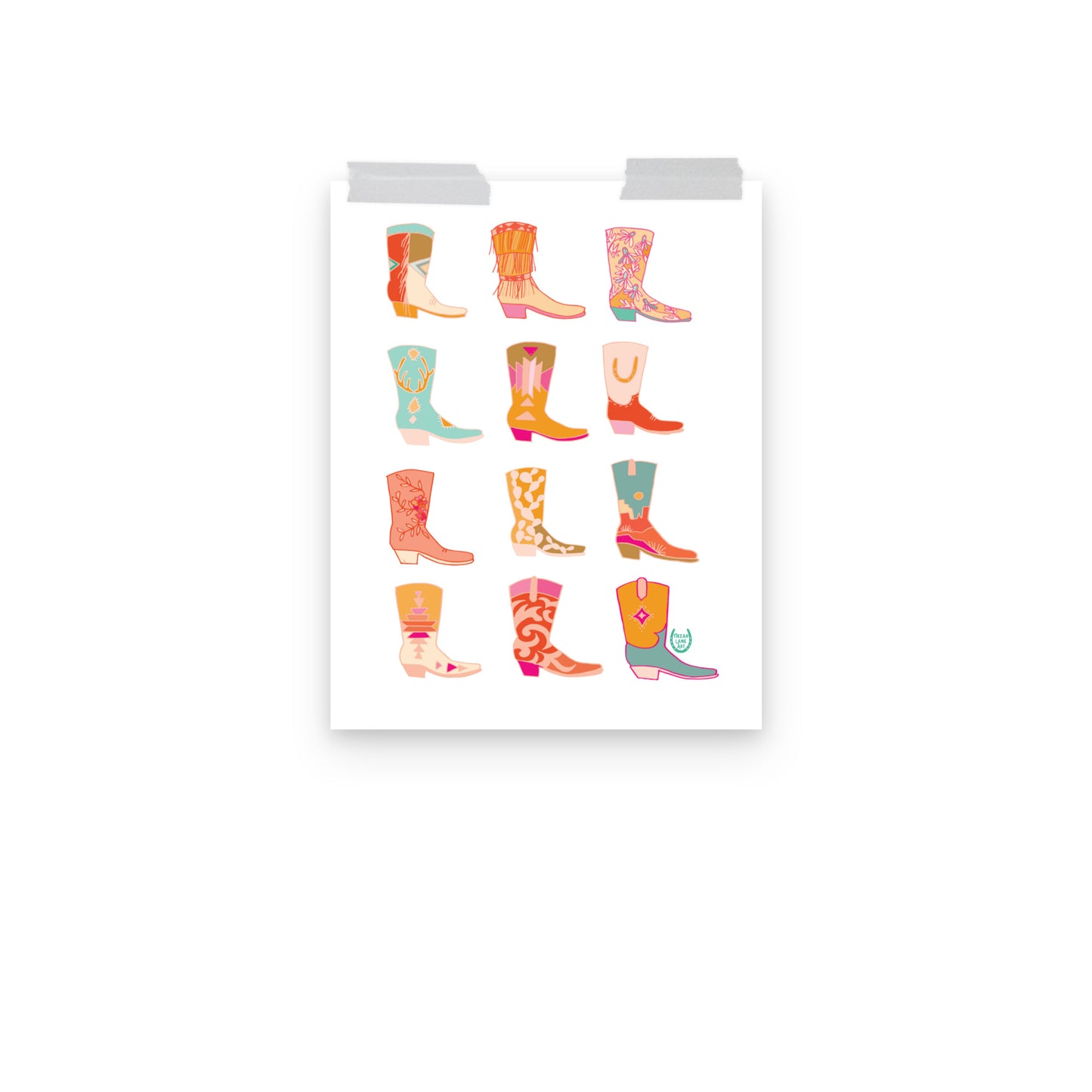 Cowgirl Western Colorful Pink Art Print Cowboy Boots Wall Art