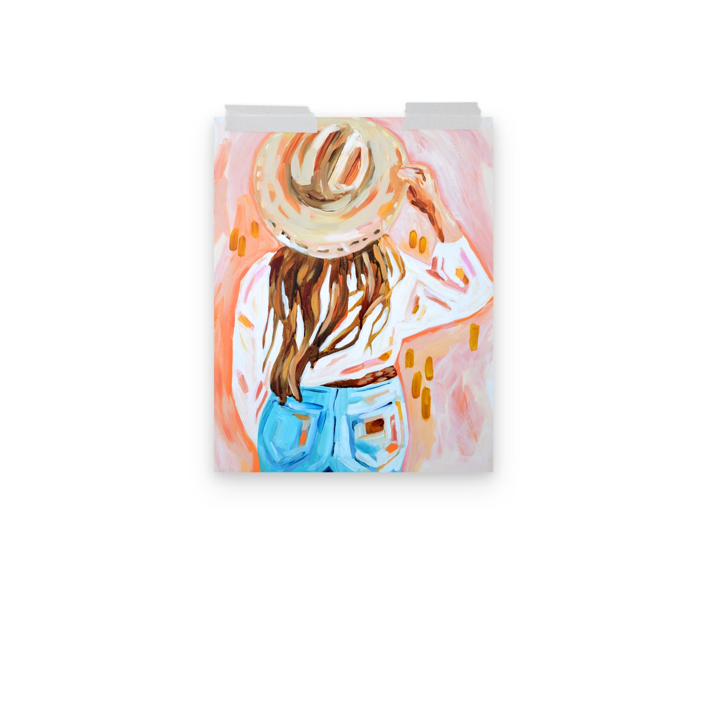 Cowgirl Western Archival Art Print with Cowboy Hat and Rodeo Queen Painting