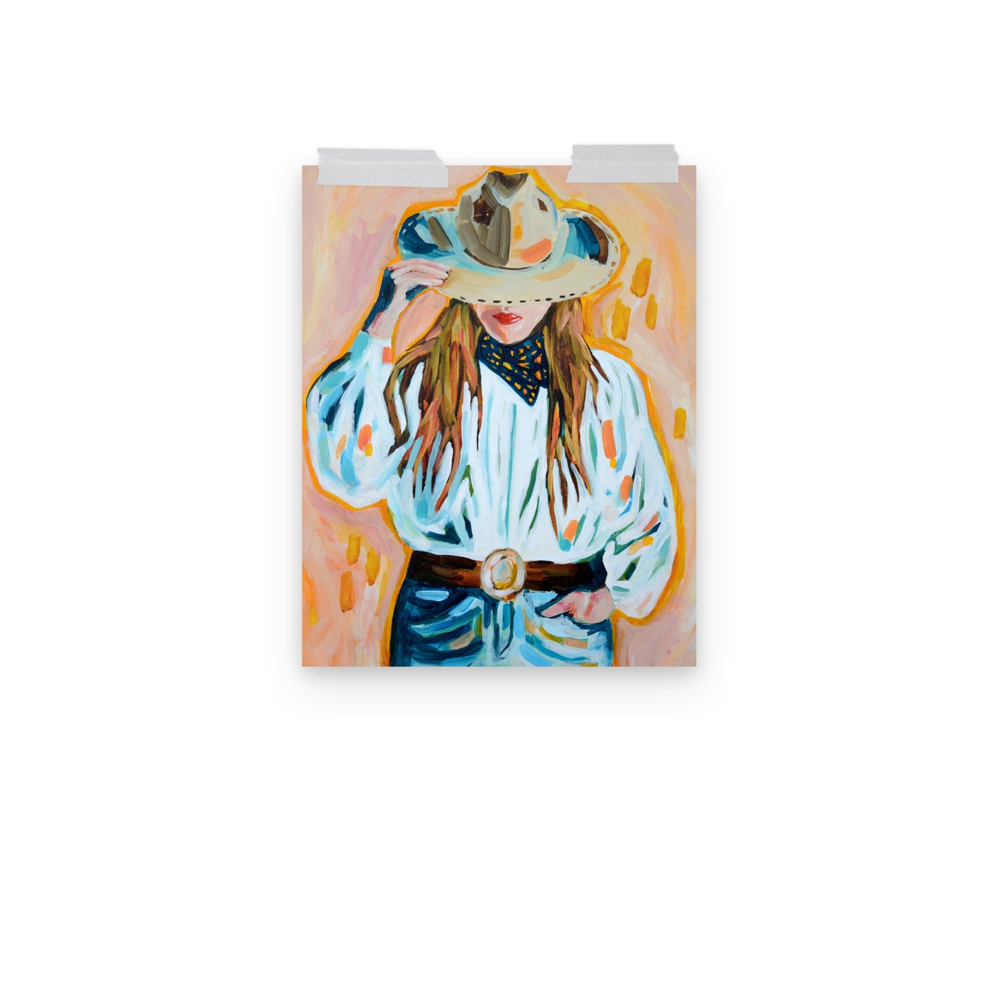 Cowgirl Western Archival Art Print with Cowboy Hat and Rodeo Queen Painting