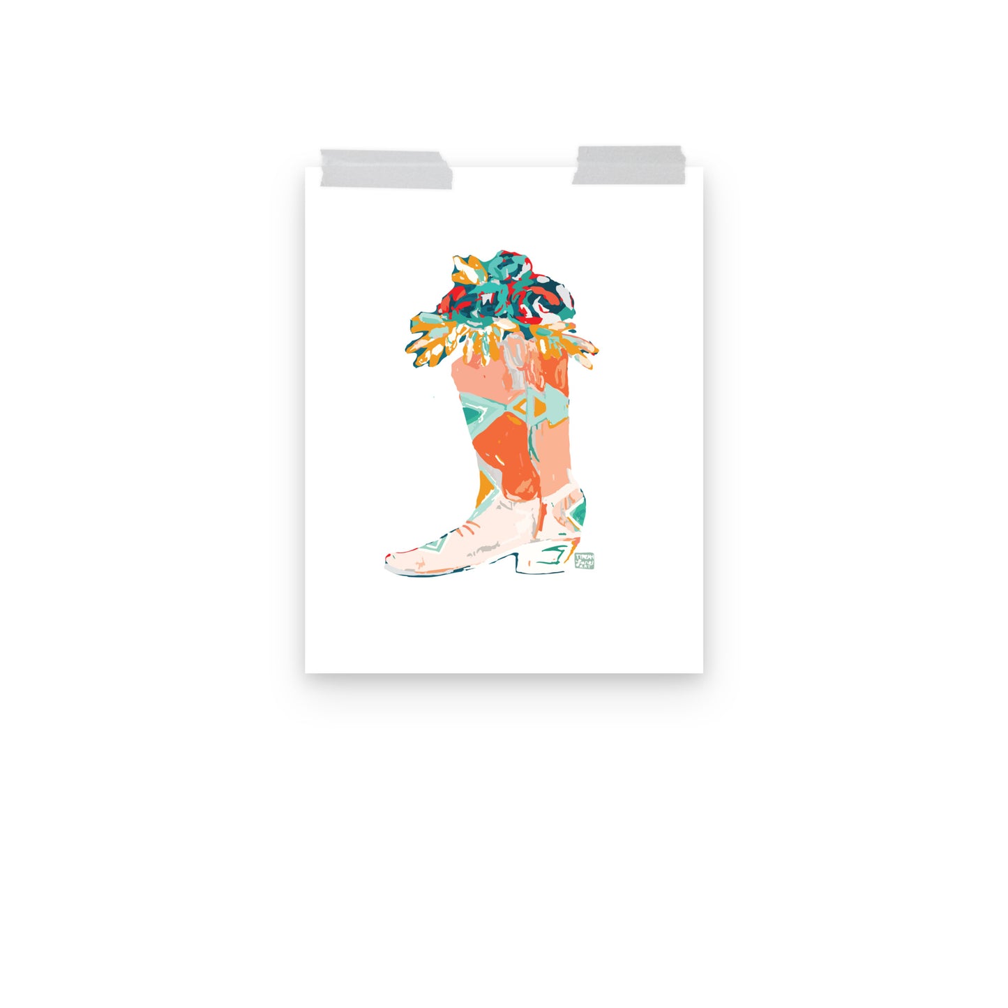 Orange Boot Roses Art Print