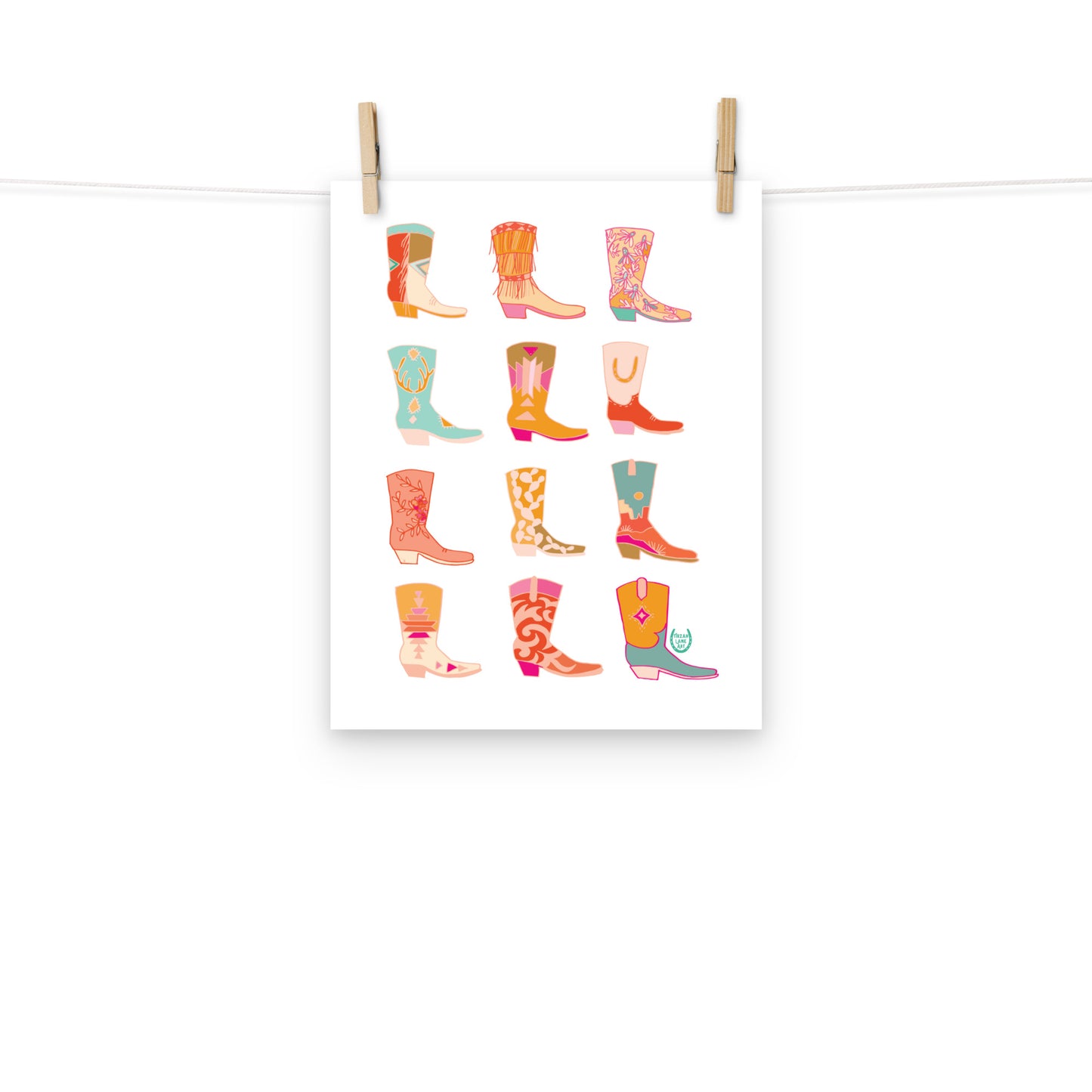Cowgirl Western Colorful Pink Art Print Cowboy Boots Wall Art