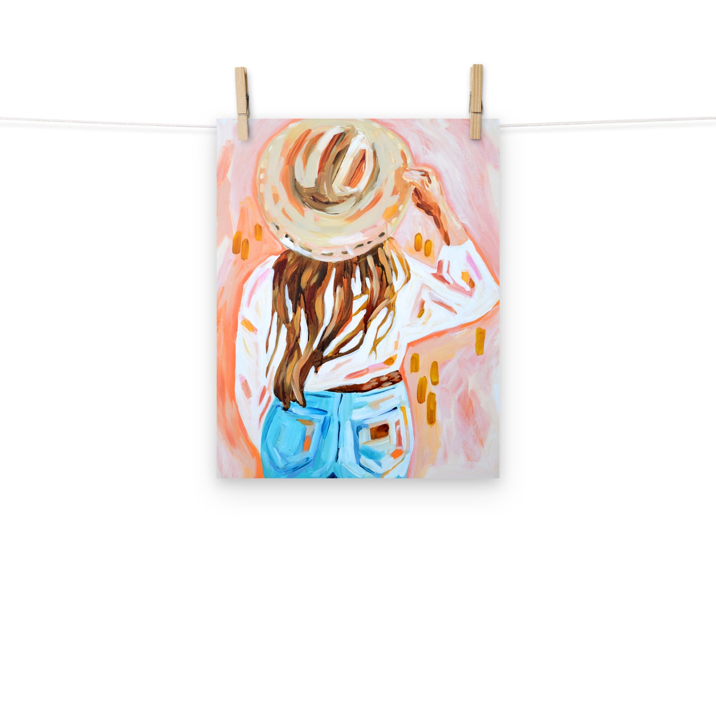 Cowgirl Western Archival Art Print with Cowboy Hat and Rodeo Queen Painting