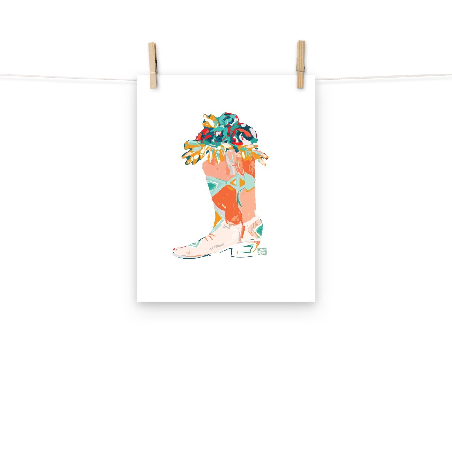 Orange Boot Roses Art Print