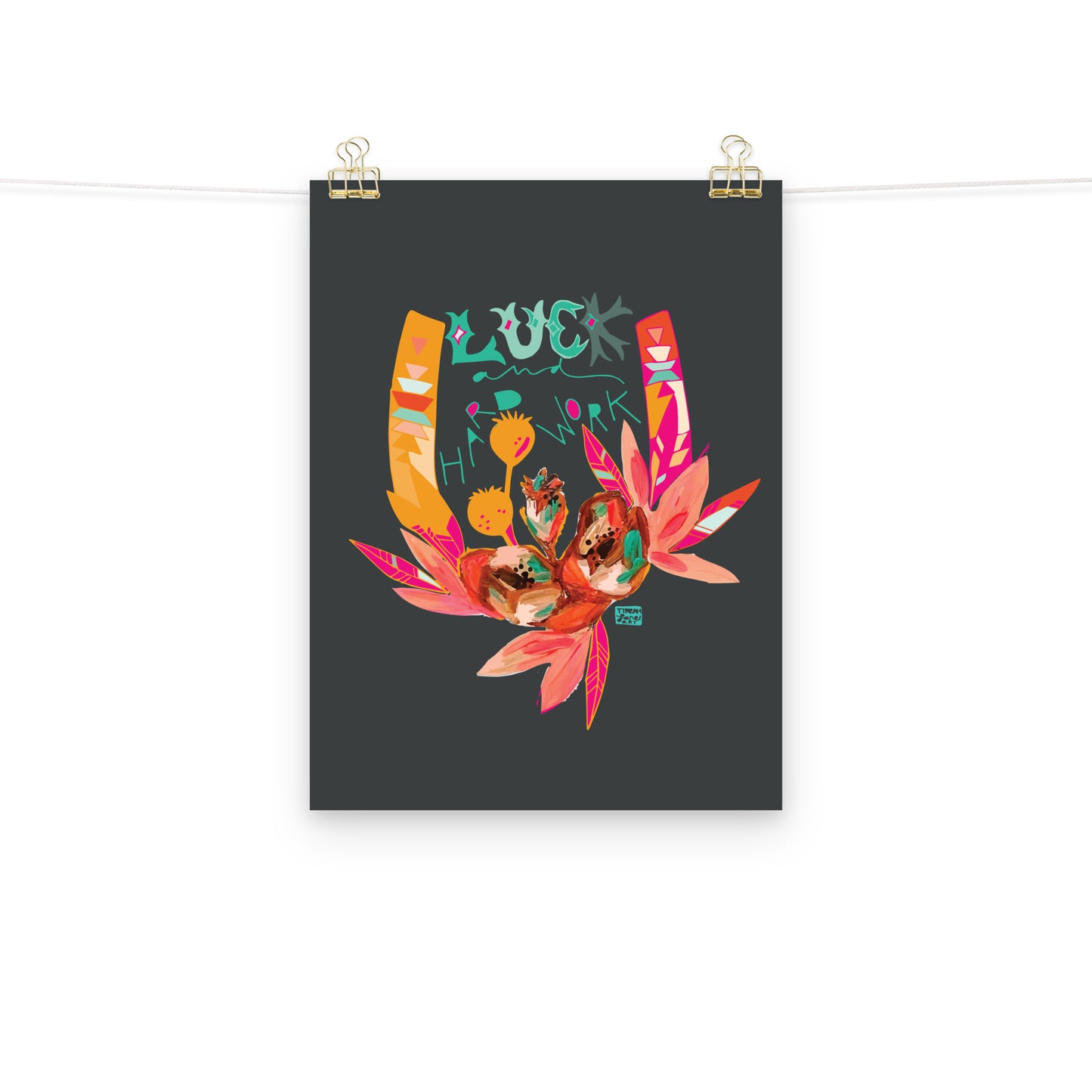 Luck and Hard Work Western Cowgirl Horseshoe Floral Wall Art