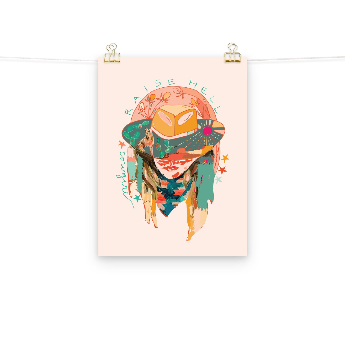 Cowgirl Western Art Print, Raise Hell, Rodeo Cowgirl, Western Art Print
