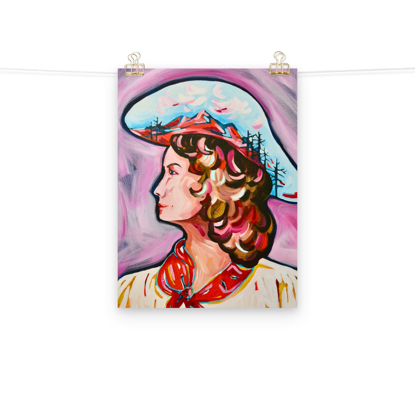 Cowgirl Art Print, Cowboy Hat Western, Mountain Range