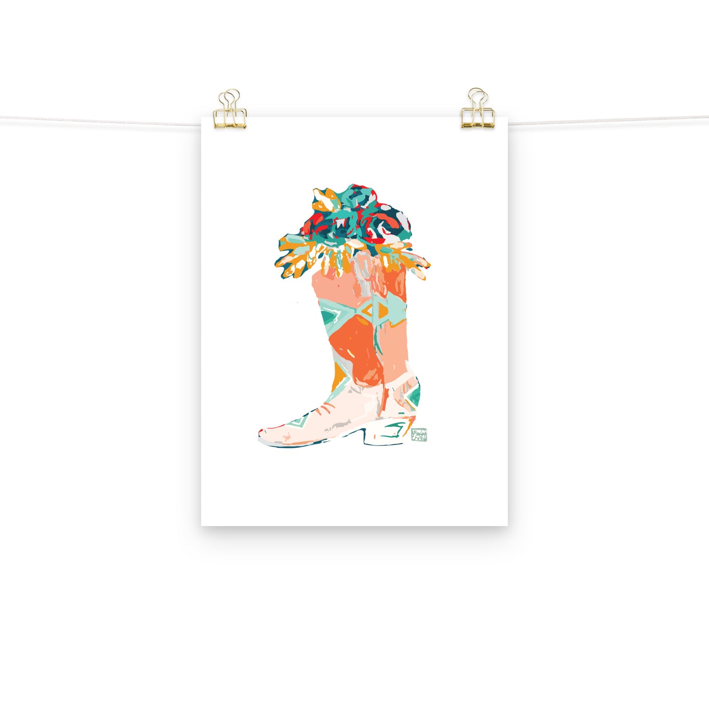 Orange Boot Roses Art Print