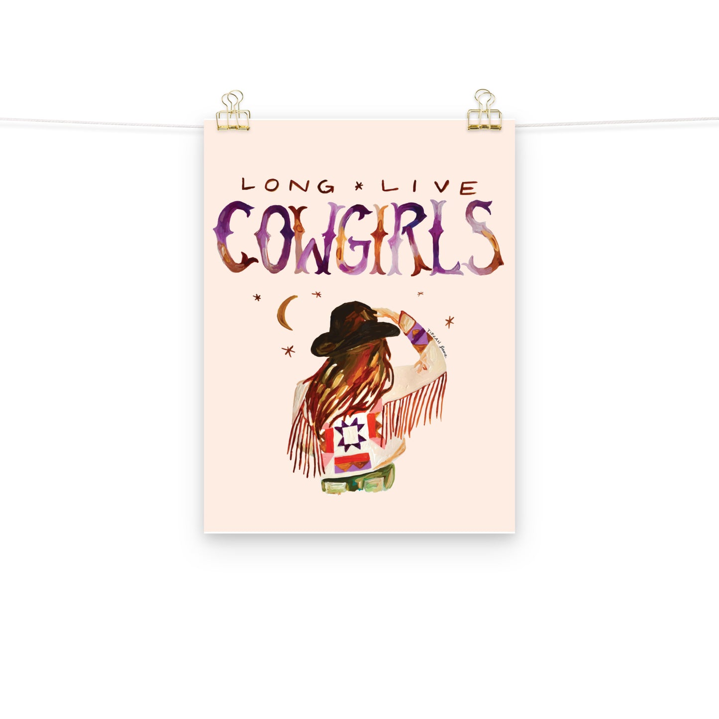 Cowgirl Art Print, Long Live Cowgirls Western Art Print, Cowboy Hat and Fringe Jacket Art Print