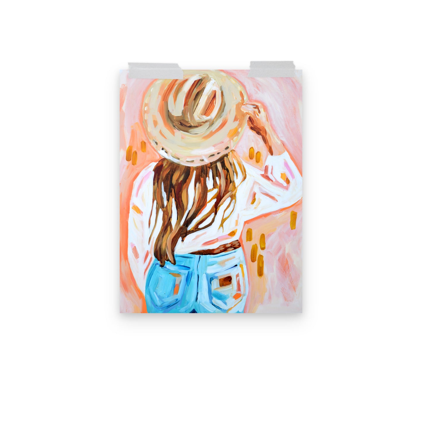 Cowgirl Western Archival Art Print with Cowboy Hat and Rodeo Queen Painting