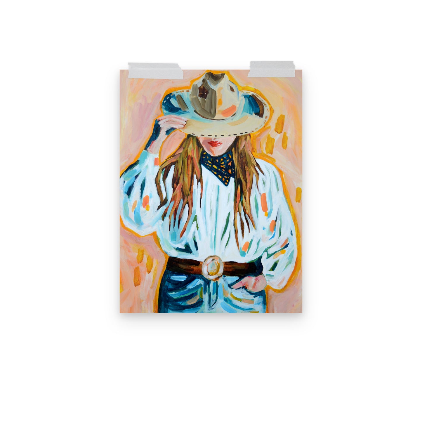 Cowgirl Western Archival Art Print with Cowboy Hat and Rodeo Queen Painting