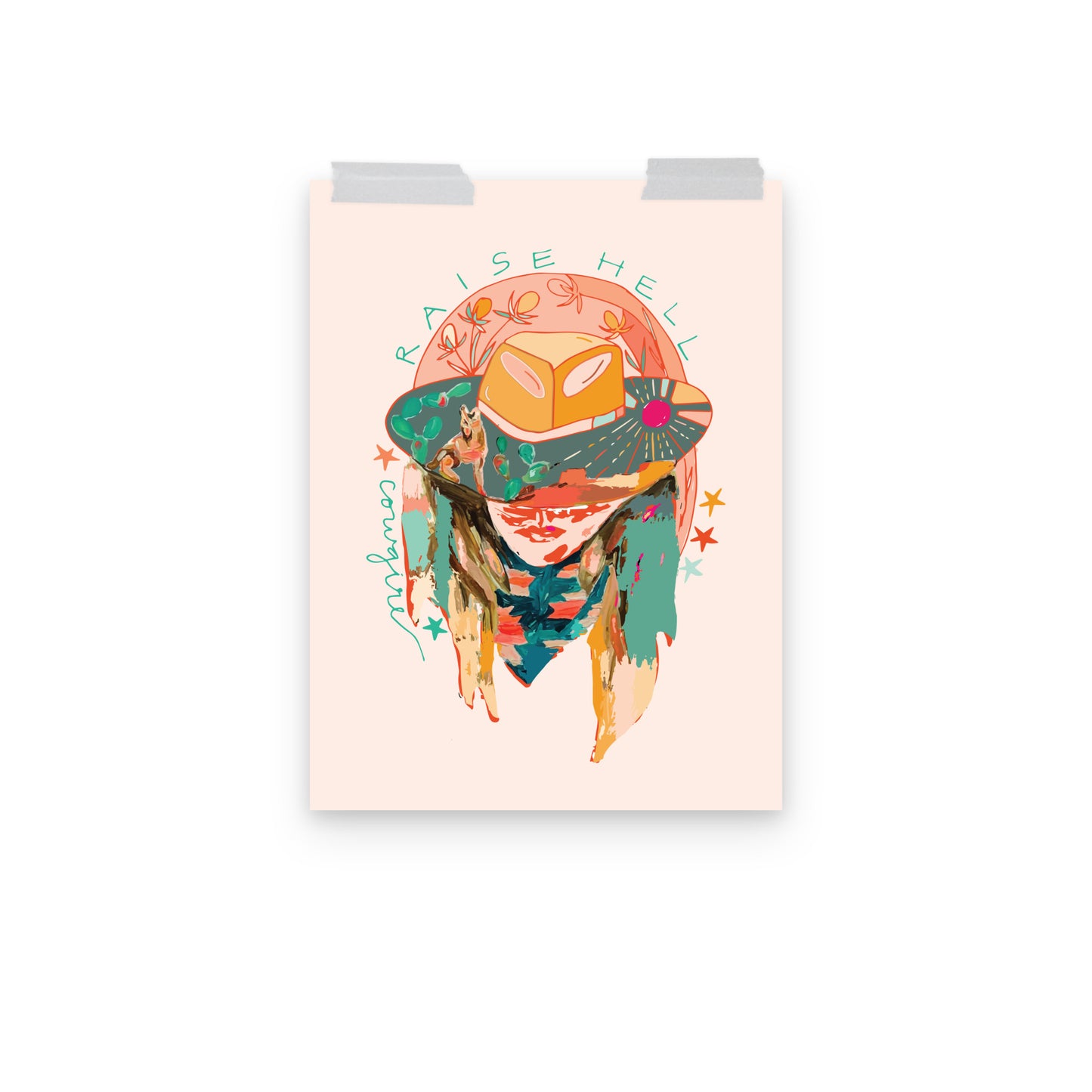 Cowgirl Western Art Print, Raise Hell, Rodeo Cowgirl, Western Art Print
