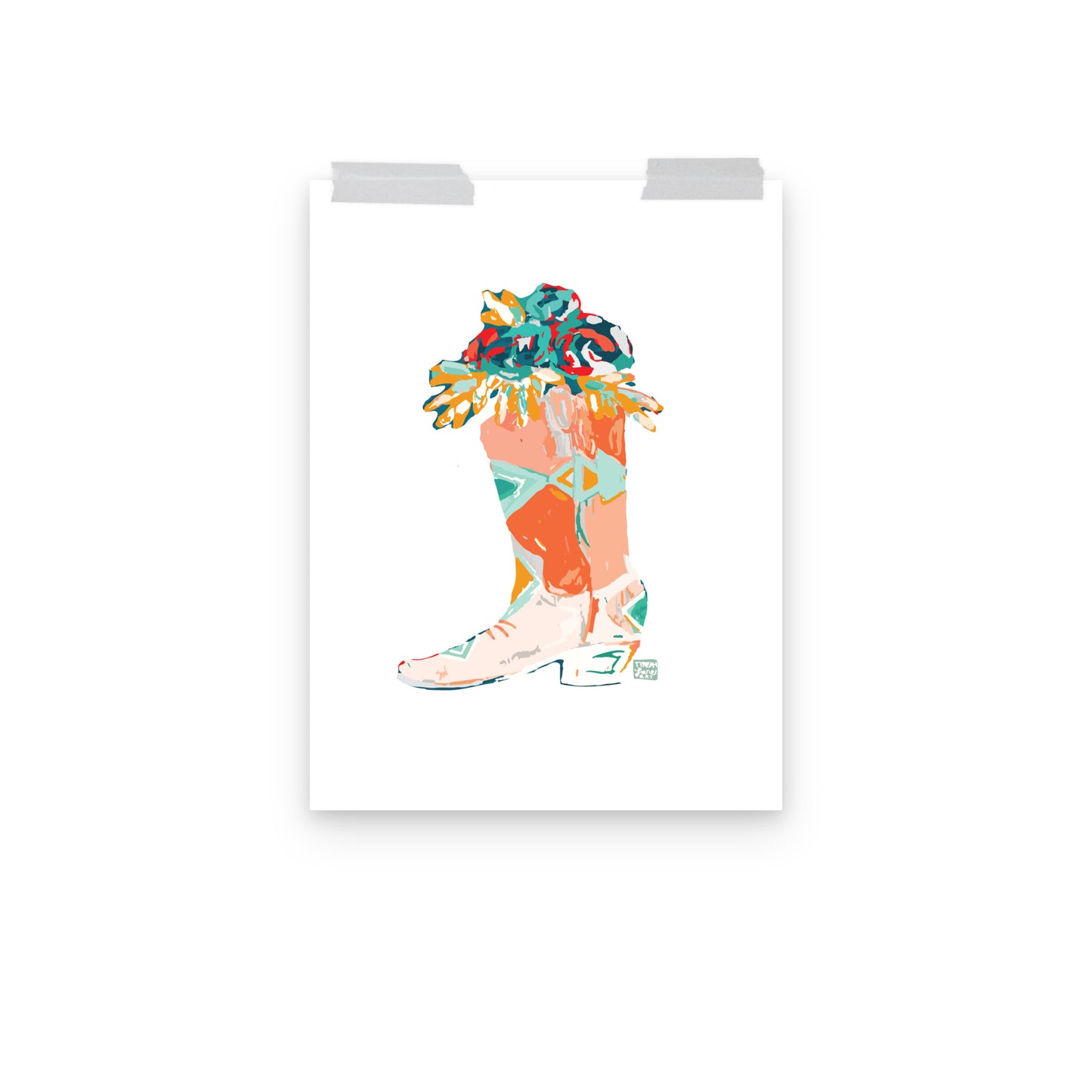 Orange Boot Roses Art Print