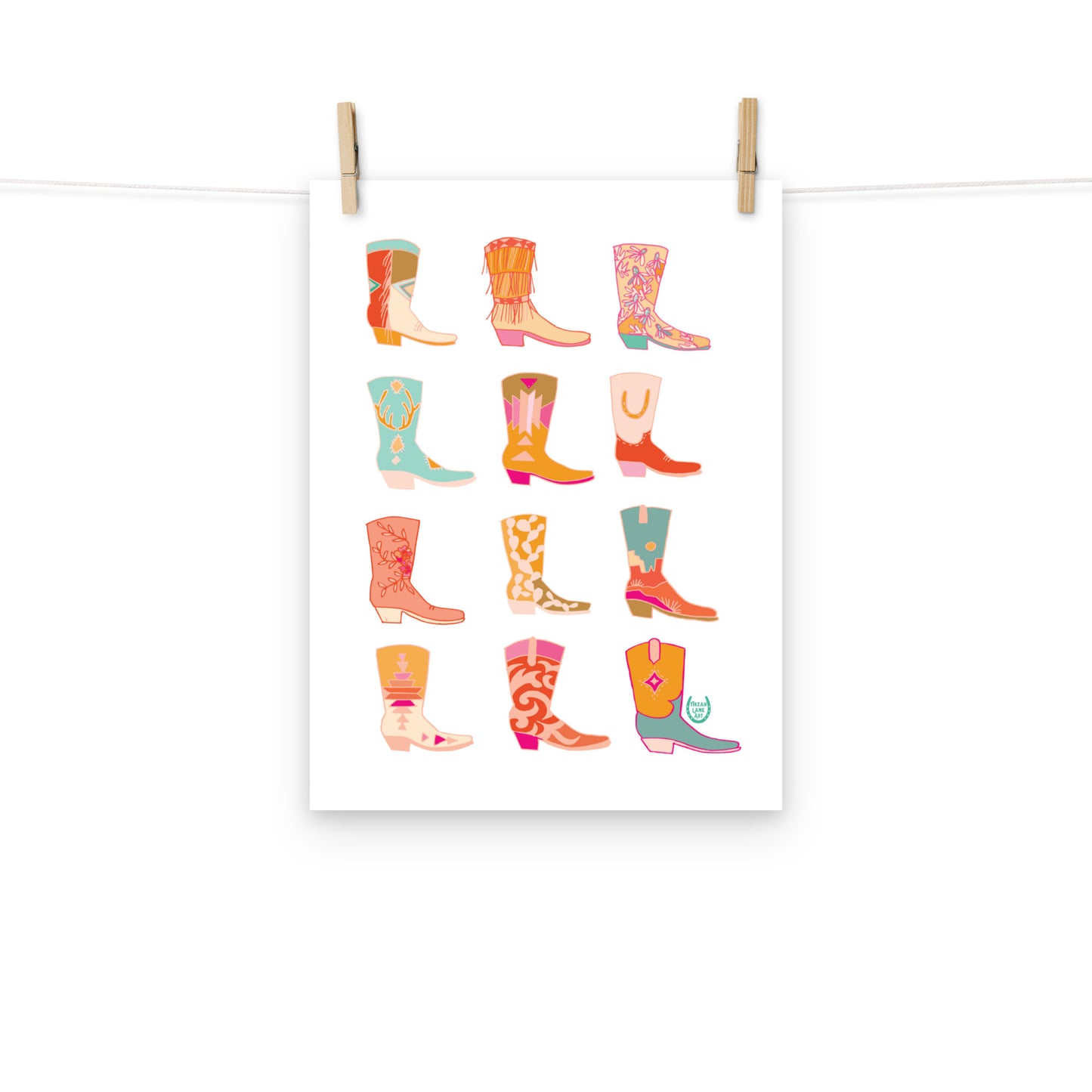 Cowgirl Western Colorful Pink Art Print Cowboy Boots Wall Art