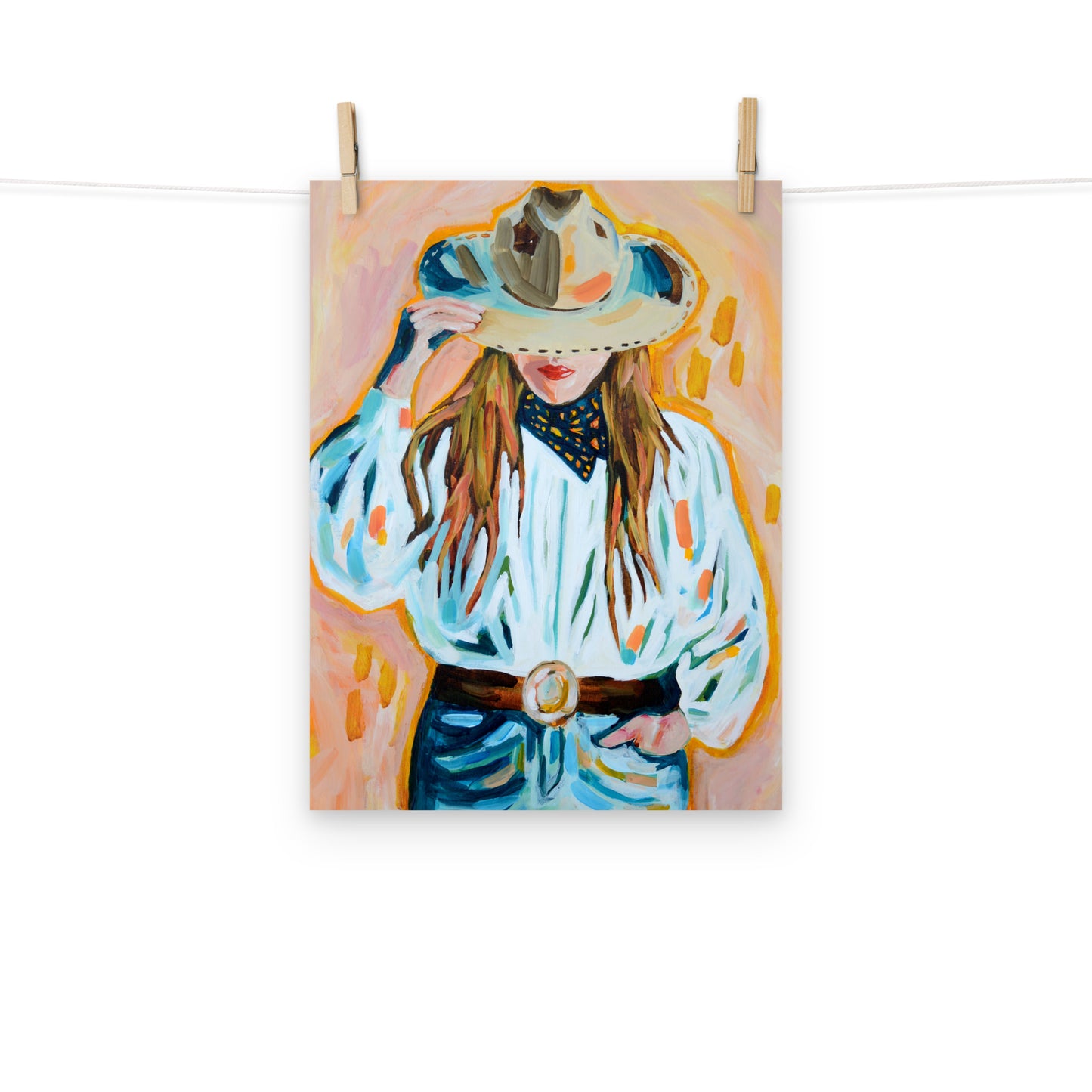Cowgirl Western Archival Art Print with Cowboy Hat and Rodeo Queen Painting