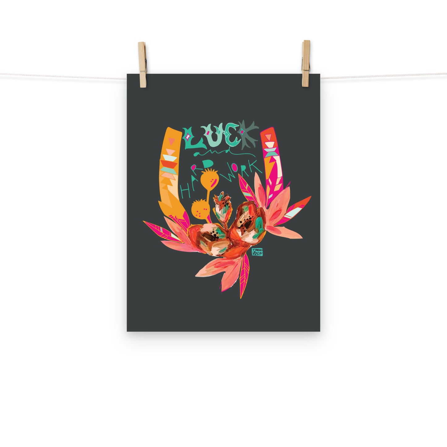 Luck and Hard Work Western Cowgirl Horseshoe Floral Wall Art