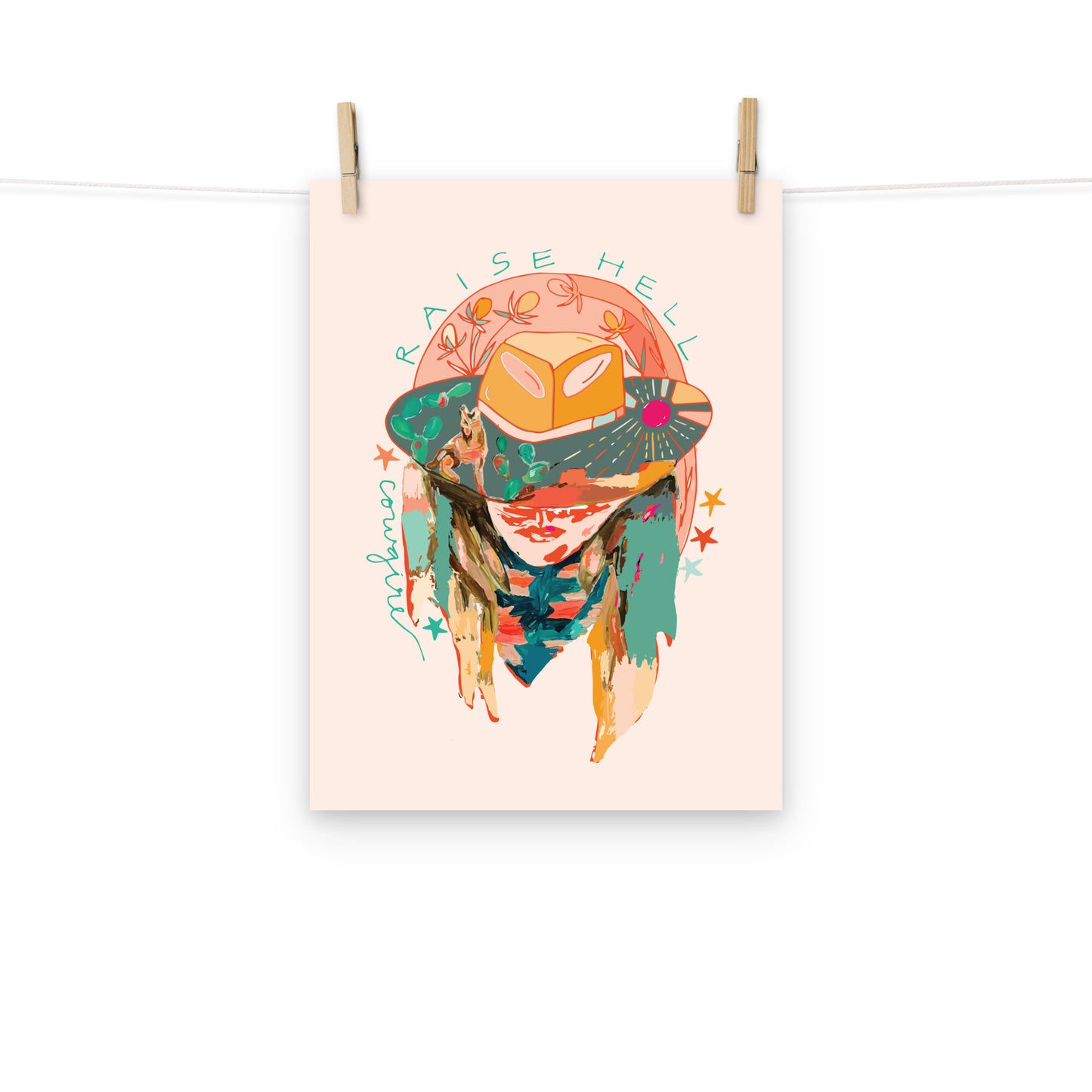 Cowgirl Western Art Print, Raise Hell, Rodeo Cowgirl, Western Art Print