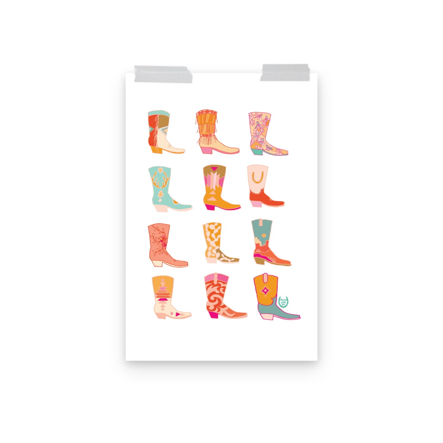 Cowgirl Western Colorful Pink Art Print Cowboy Boots Wall Art