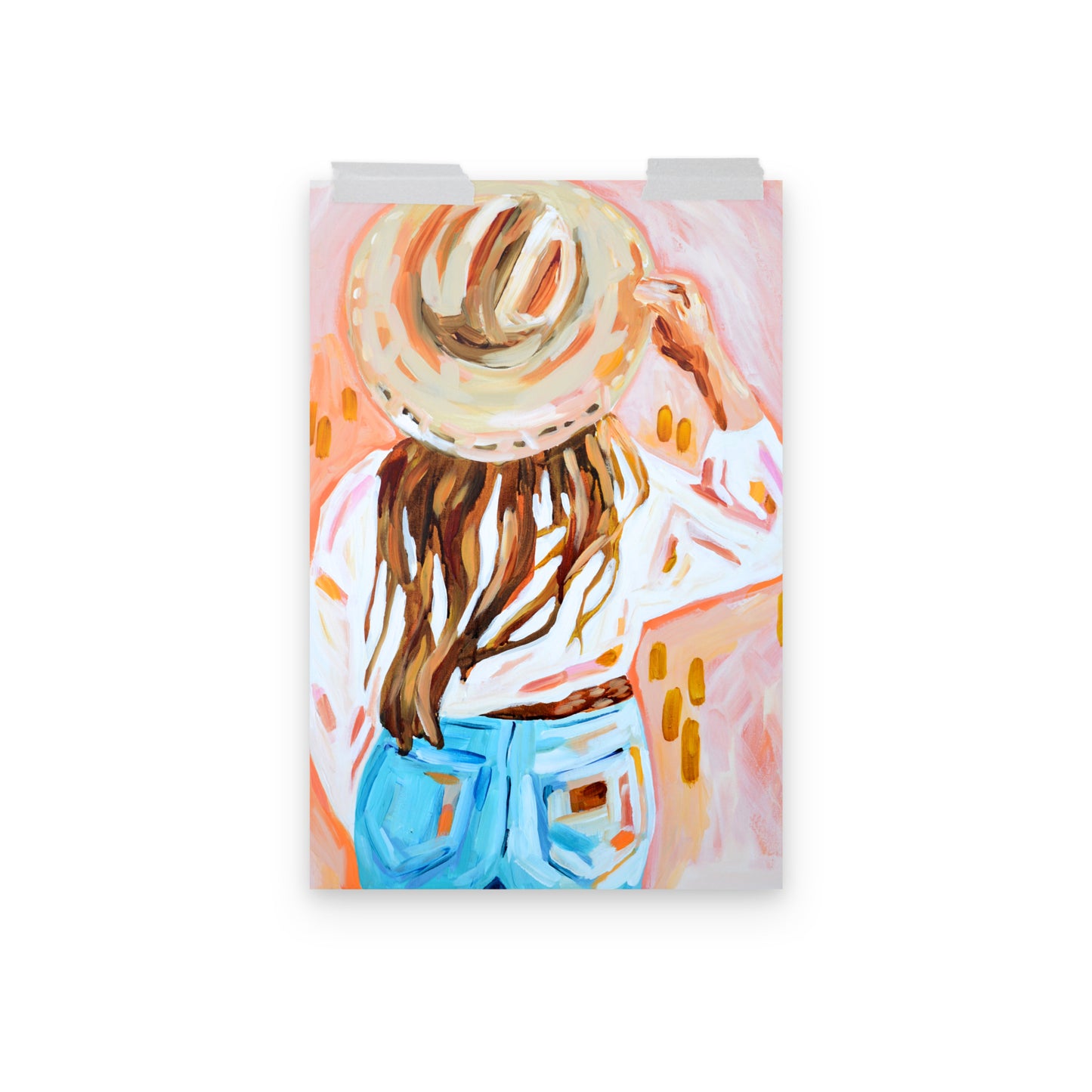 Cowgirl Western Archival Art Print with Cowboy Hat and Rodeo Queen Painting