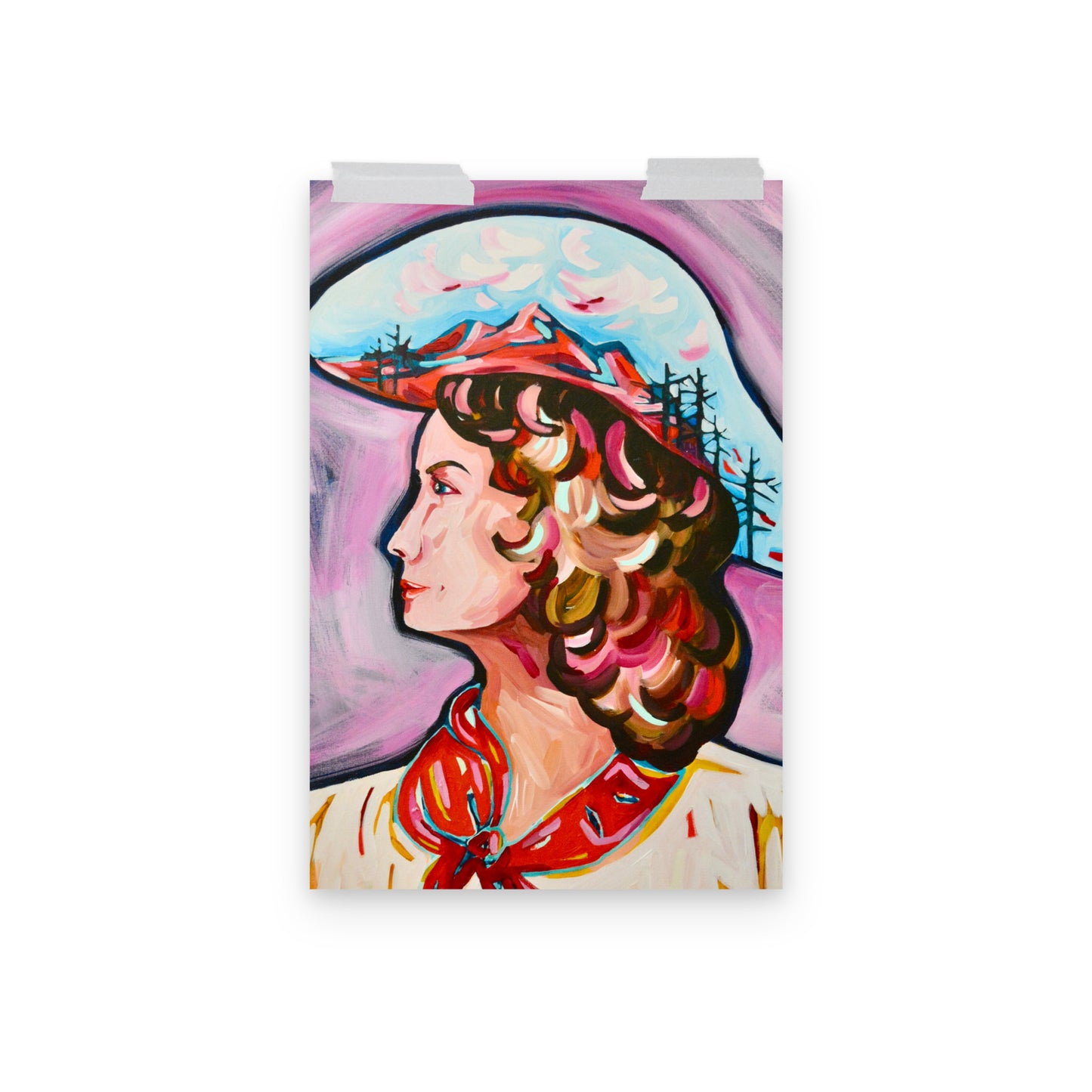 Cowgirl Art Print, Cowboy Hat Western, Mountain Range