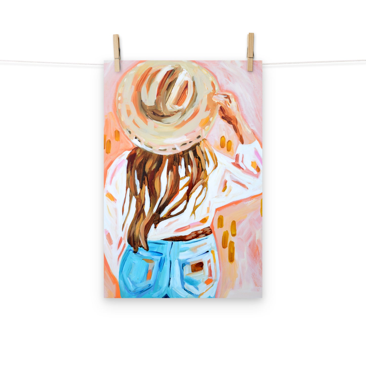 Cowgirl Western Archival Art Print with Cowboy Hat and Rodeo Queen Painting