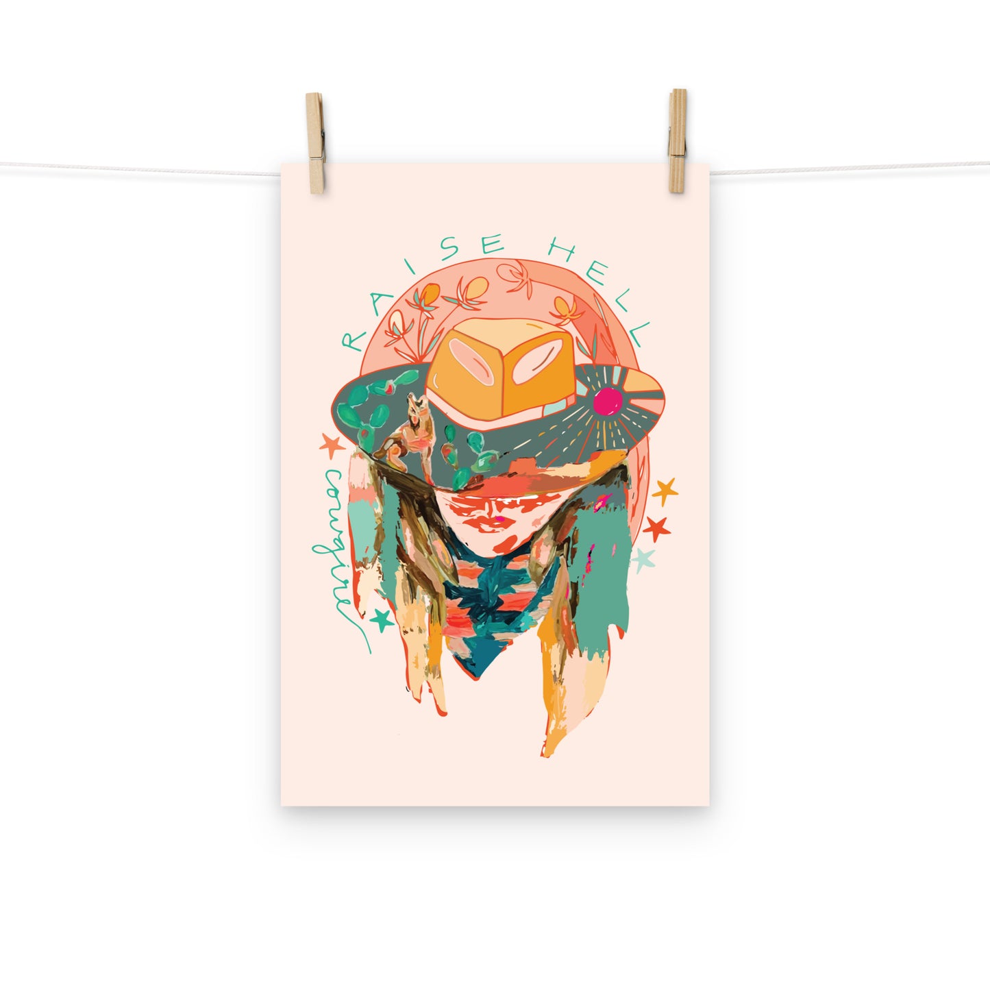Cowgirl Western Art Print, Raise Hell, Rodeo Cowgirl, Western Art Print
