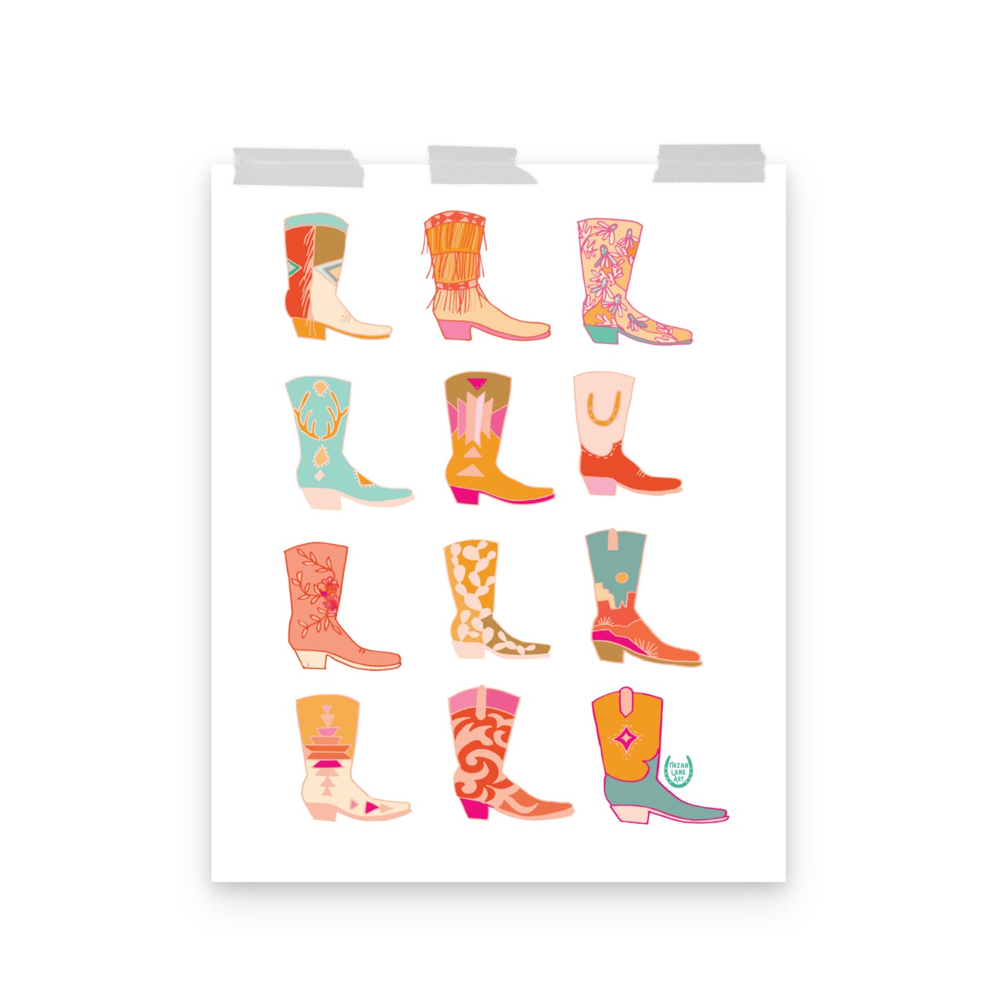 Cowgirl Western Colorful Pink Art Print Cowboy Boots Wall Art