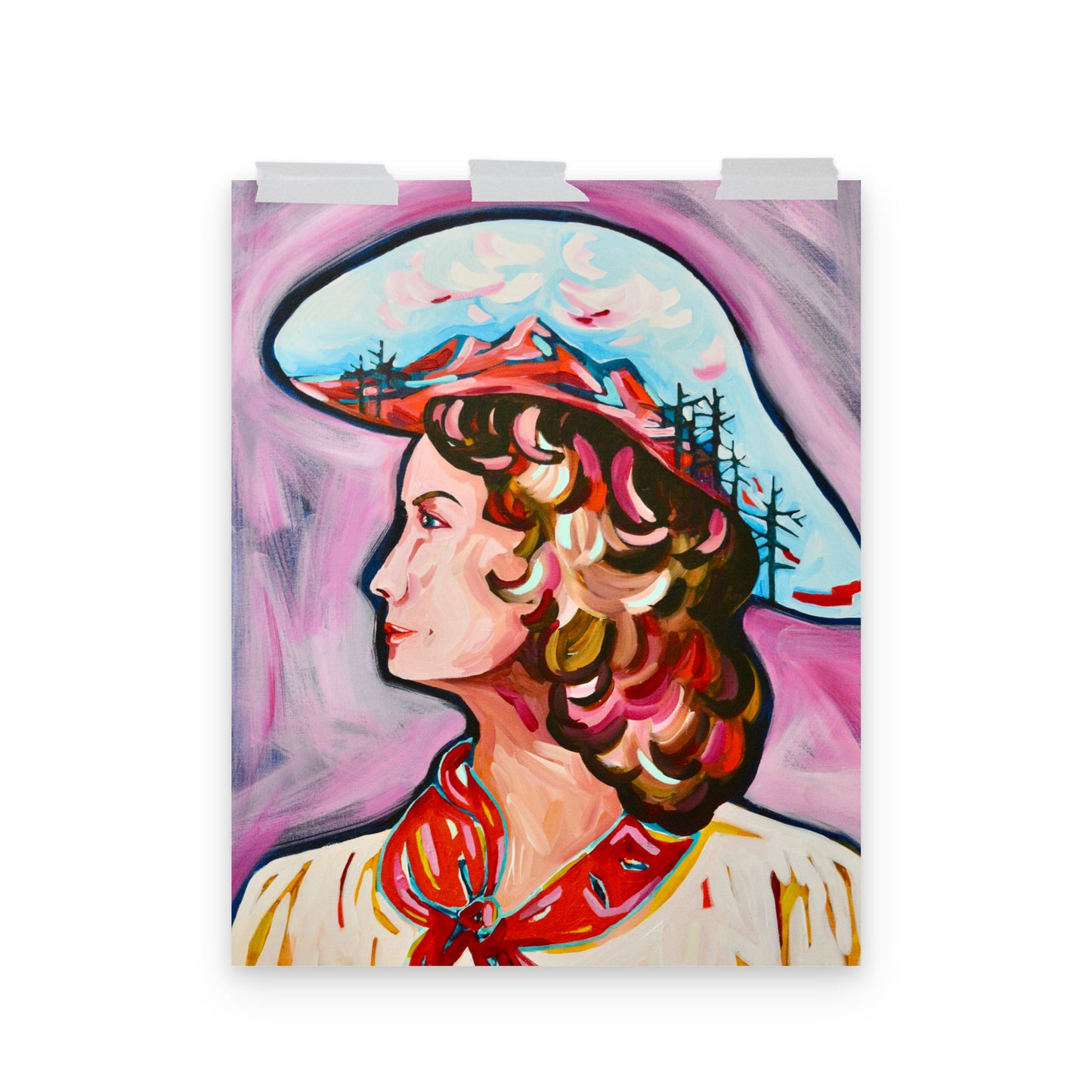 Cowgirl Art Print, Cowboy Hat Western, Mountain Range