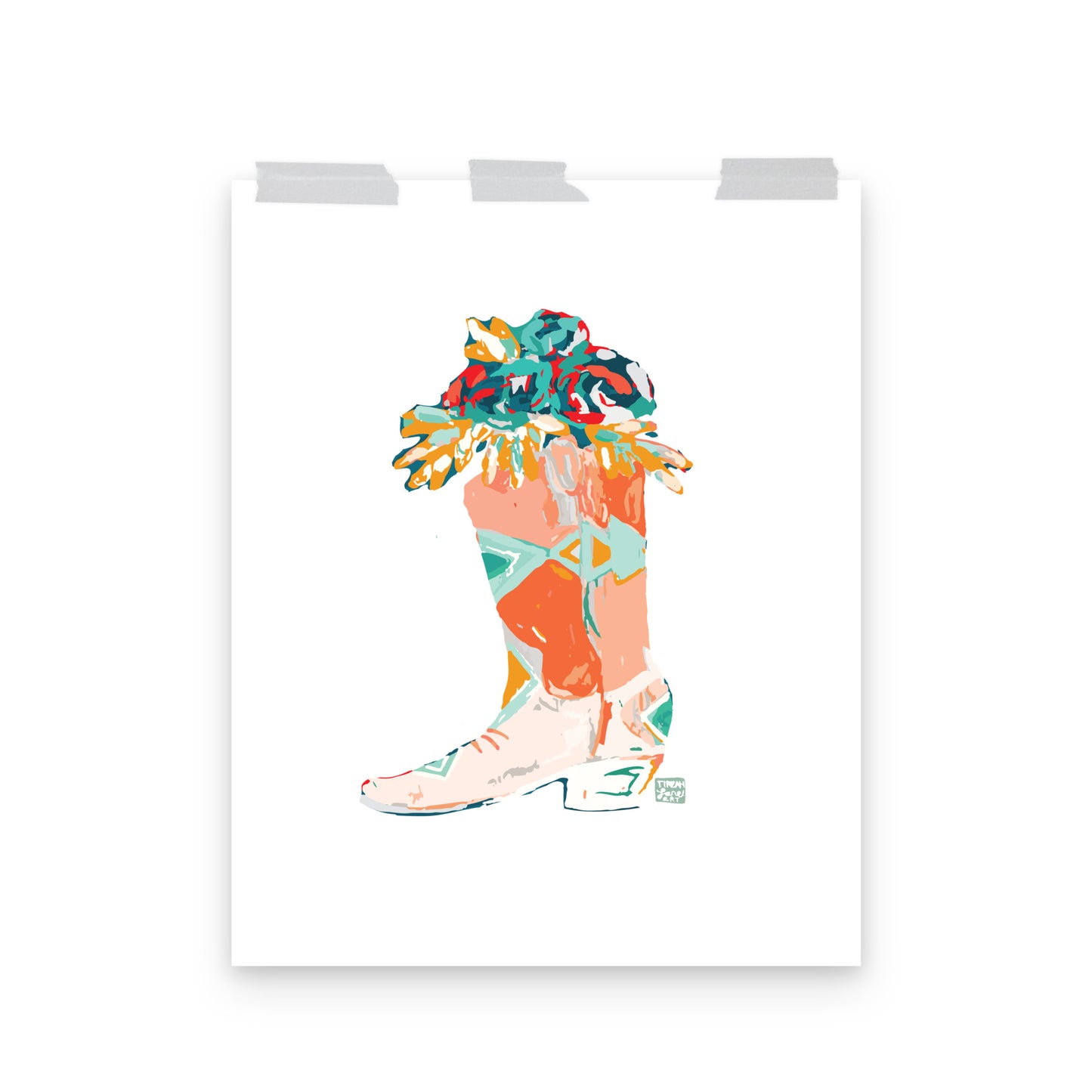 Orange Boot Roses Art Print